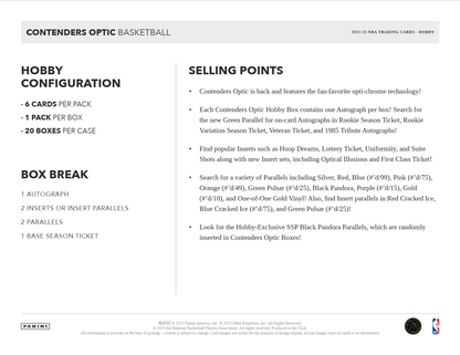2022-23 Panini Contenders Optic Basketball Hobby 10 Box Case